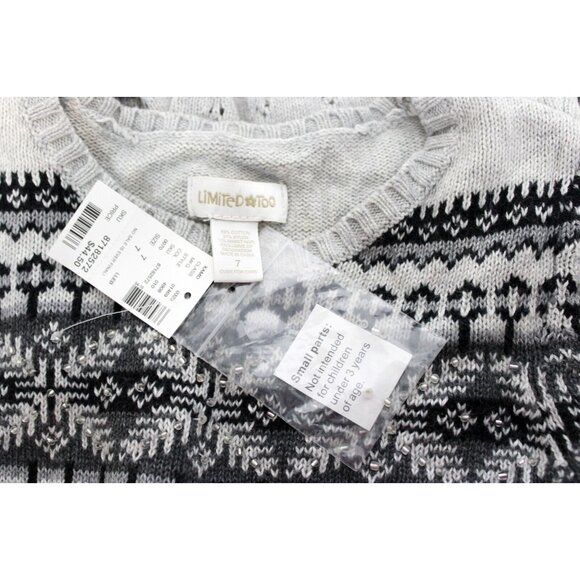 VTG Y2K Limited Too Arctic Nordic Grey Sweater sz 7 NWT Girls Bow Sparkle Winter - Picture 5 of 5
